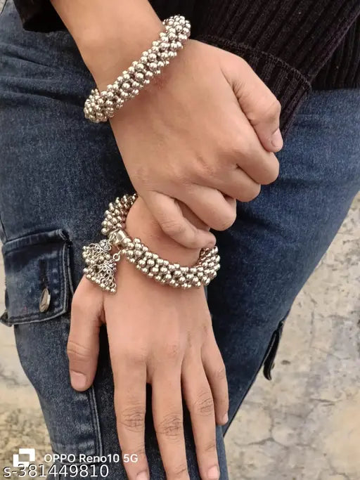 Silver Sterling Silver Kada  (Pack of 2)